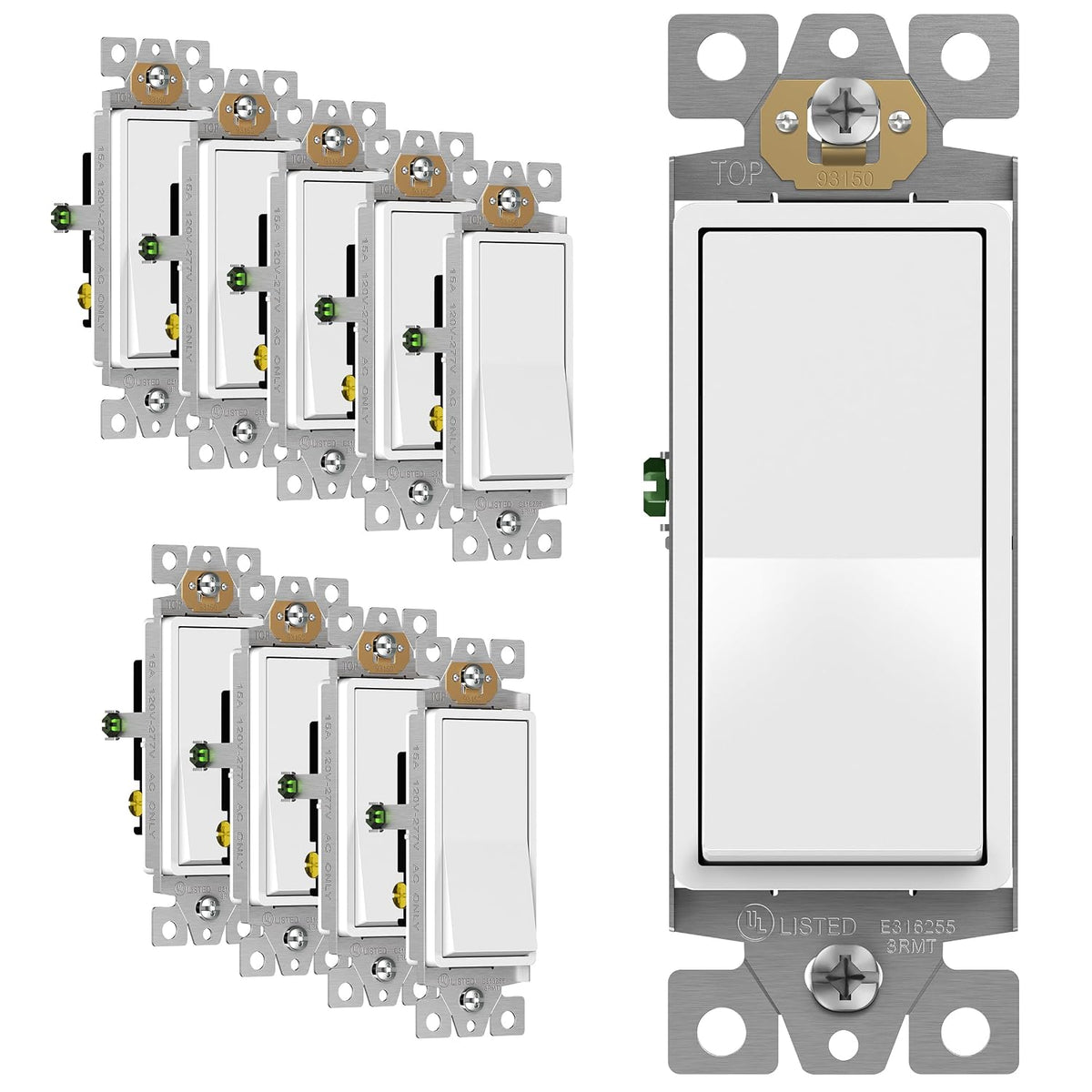 ENERLITES White 3-Way Decorator Paddle Rocker Light Switch, 15A, 10 Pack