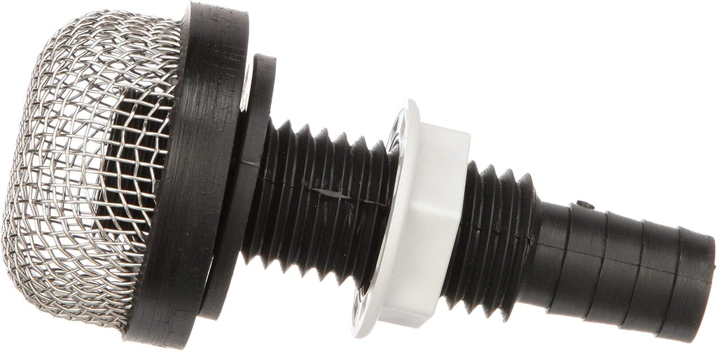Seachoice Thru-Hull Strainer Mount with Aerator Screen, Fits 3/4 in. Hose, One Size, Black