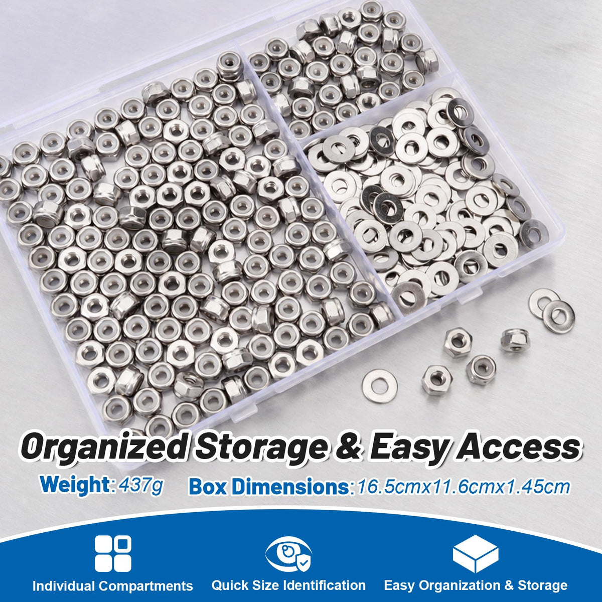 DFDU #8-32 Lock Nut 360Pcs Stainless Steel Nylock Locking Nuts with Washers
