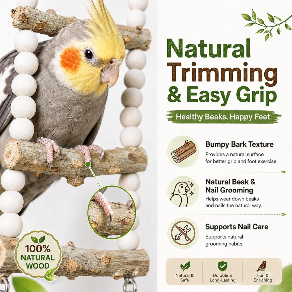 Chew-Resistant Bird Ladder, Prickly Ash Wood Cage Toy, 30 Inches (76cm) | 12 Step Natural Parrot Climbing Bridge for