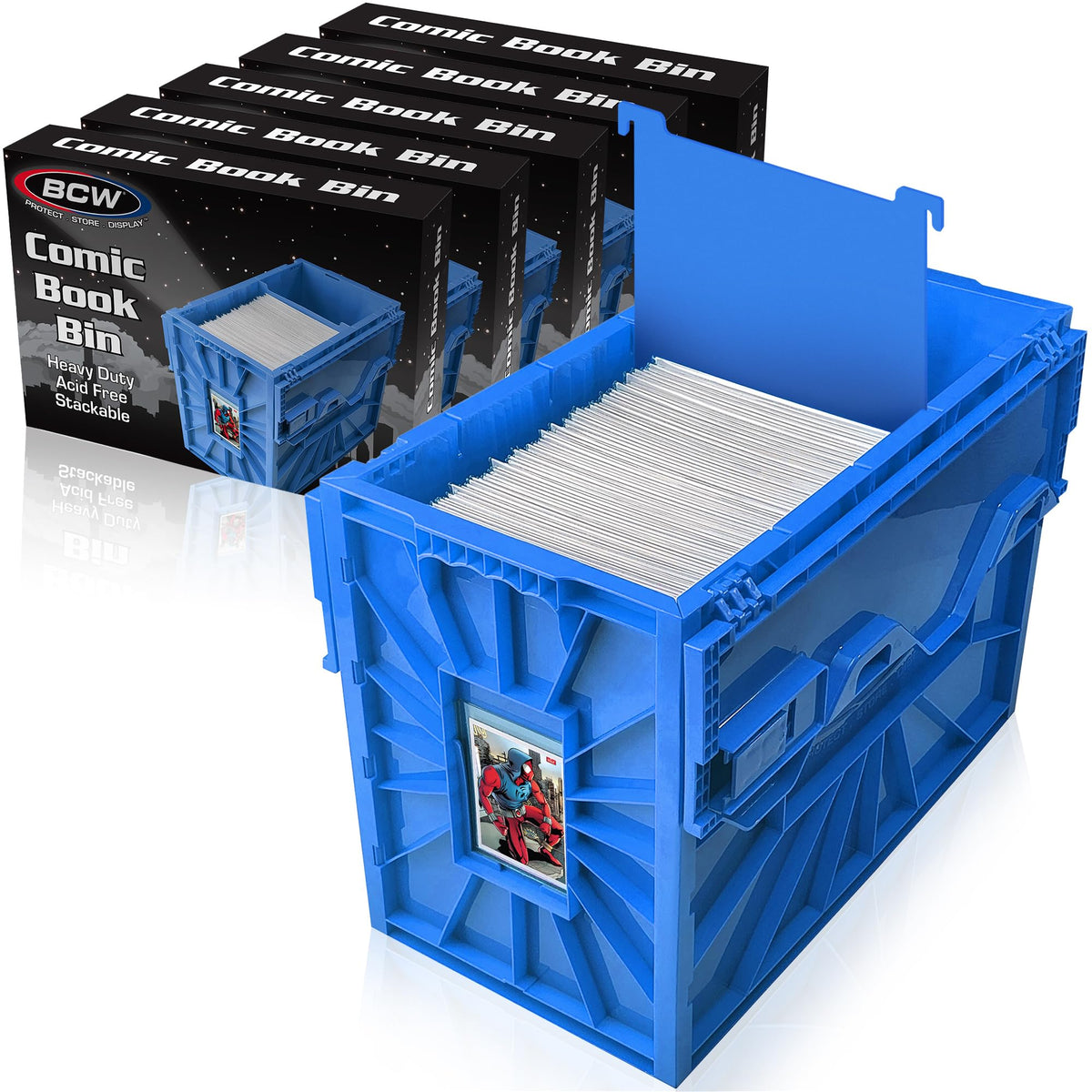 Short Comic Book Bin, Holds 150 Comics Each, Blue, 5 Pack