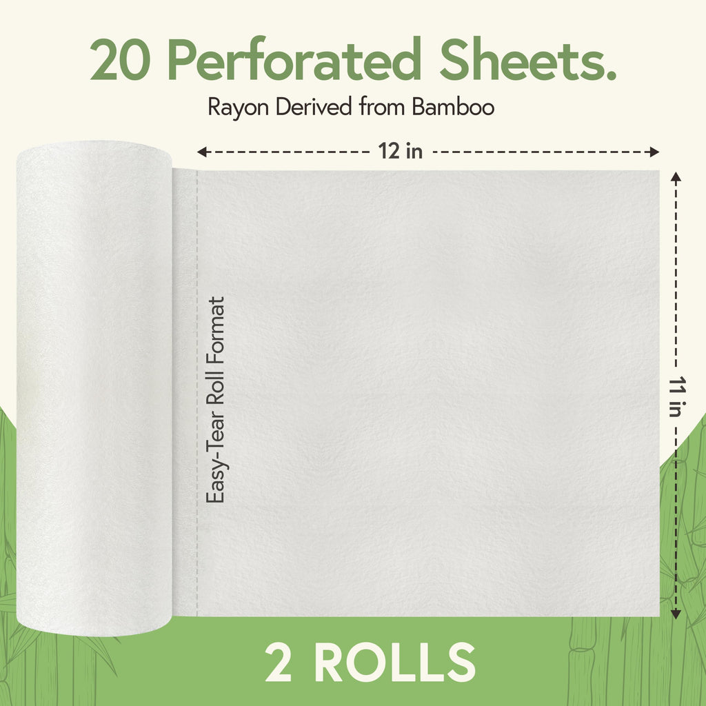 Reusable Bamboo Paper Towels, 20 Sheets, 2 Rolls