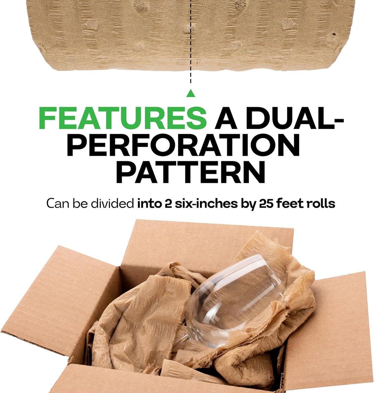 12" x 25' EcoMax Kraft Paper Cellulose Wadding (1 Roll) - Cushioning Wrapping and Box Void Filling - Soft and Gentle