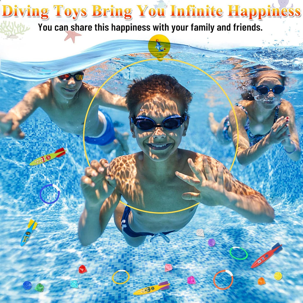 23PCS Pool Toys Games for Kids, No Assembly Stability Swim Thru Rings, Pool Diving Toys for 3,4,5,6,7,8,9,10,11,12