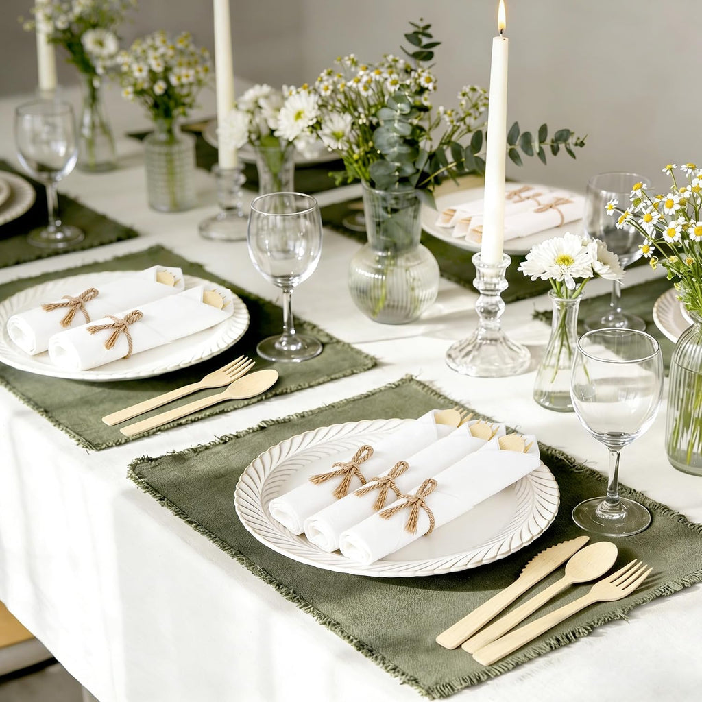 Pre-Rolled Bamboo Cutlery Set, Compostable Utensils with Napkins