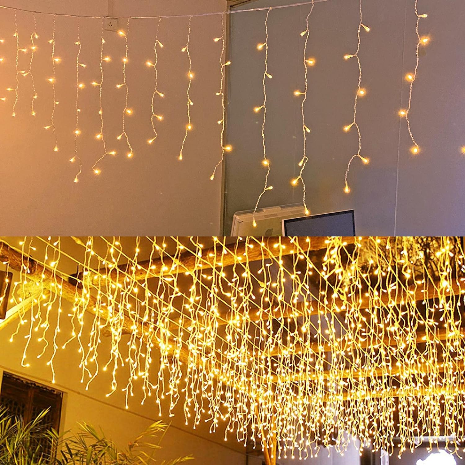 LED Icicle Lights, 8 Modes, 13FT 96 LEDs Christmas Short Curtain Fairy Hanging Ceiling Extendable Lights for Wedding