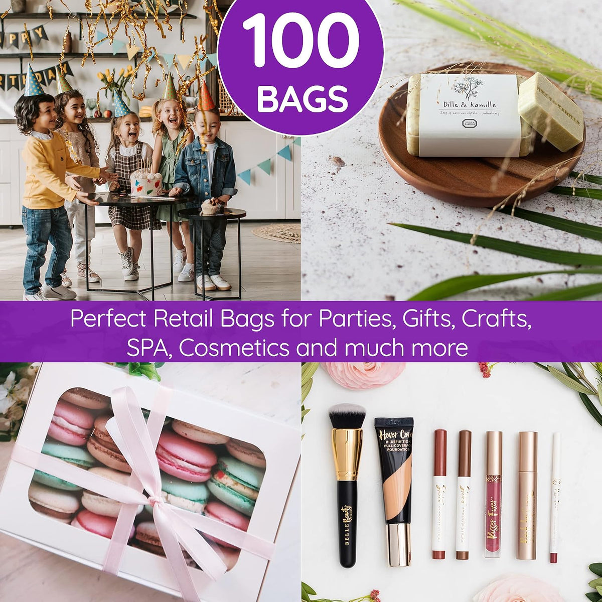 100 Purple Plastic Bags With Handles 12x15 Merchandise Bags