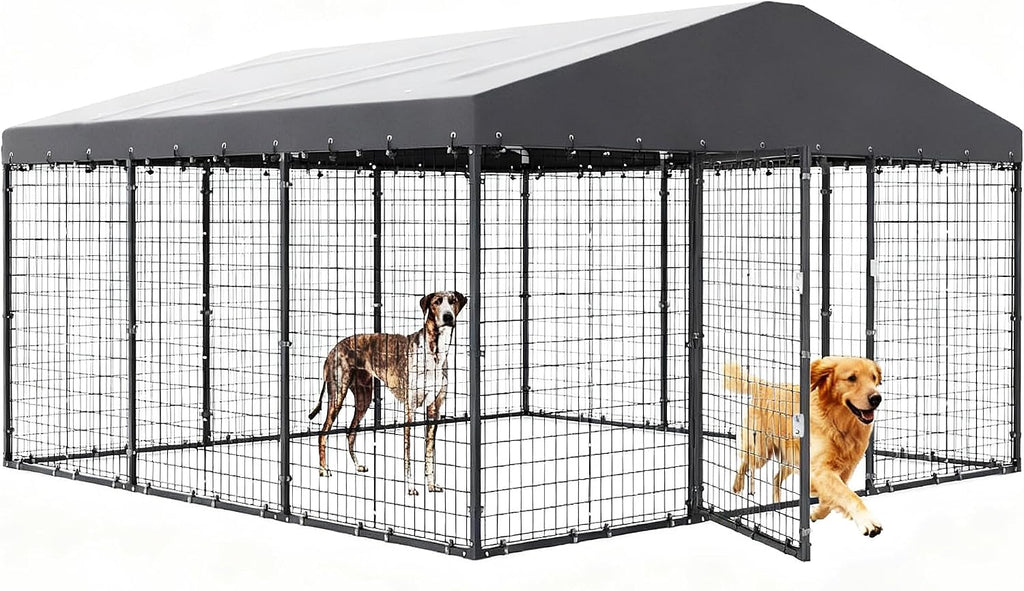 Dog Kennel Outdoor 10 x10 x6 FT, Dog Cage Outdoor for Medium/Large Dogs with Waterproof Roof Double Secure Locks