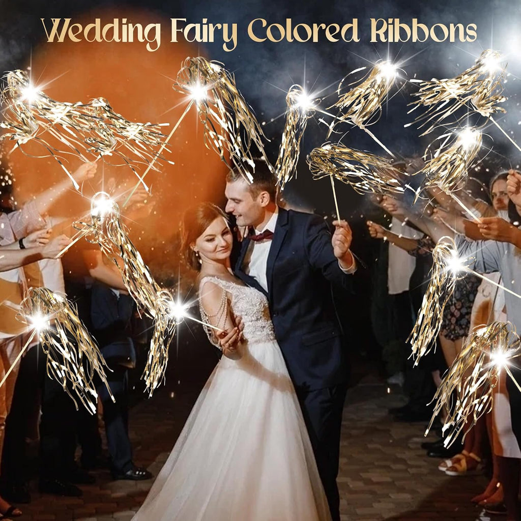 Drixbor 100 PCS Light Up Wedding Wands - LED Tinsel Streamers for Wedding Send Off & Grand Entrance, Party Favors