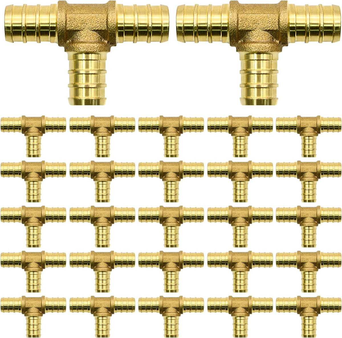 25 Pack 1/2" PEX Fittings, PEX Tee Fittings, Brass PEX Fittings