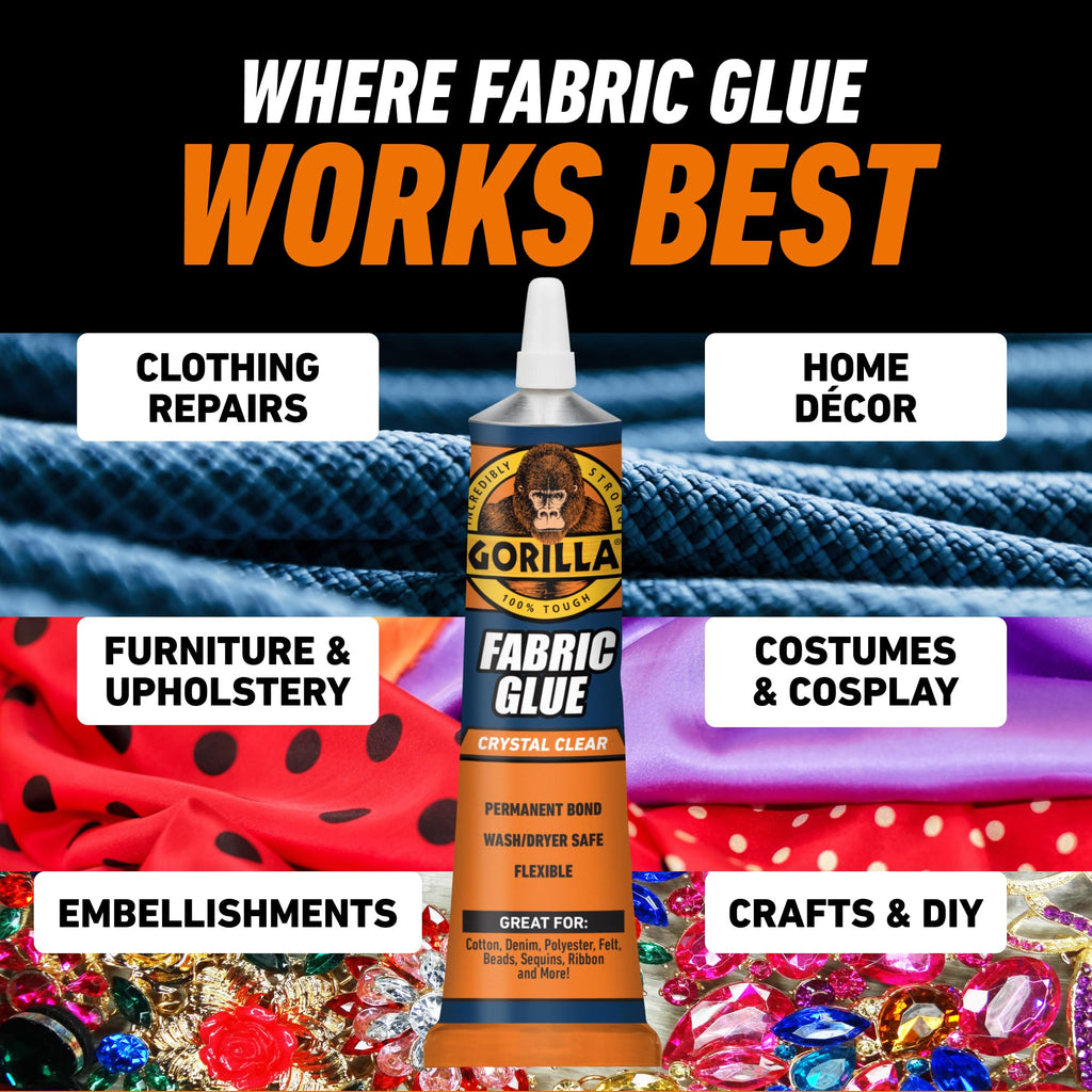Waterproof Fabric Glue, 2.5 oz Tube, Clear