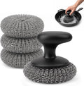 Steel Wool Scrubber, Stainless Steel Scrubber Pads with Handle 4PCS