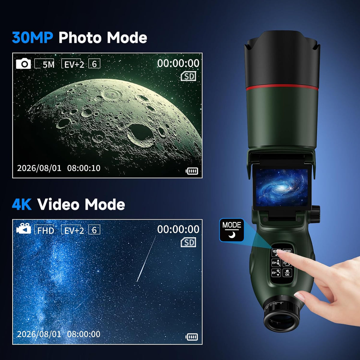 Smart Telescope for Adults Kids Beginners, 4K Digital Electronic Astrophotography Telescope with 3" Flip Screen, App