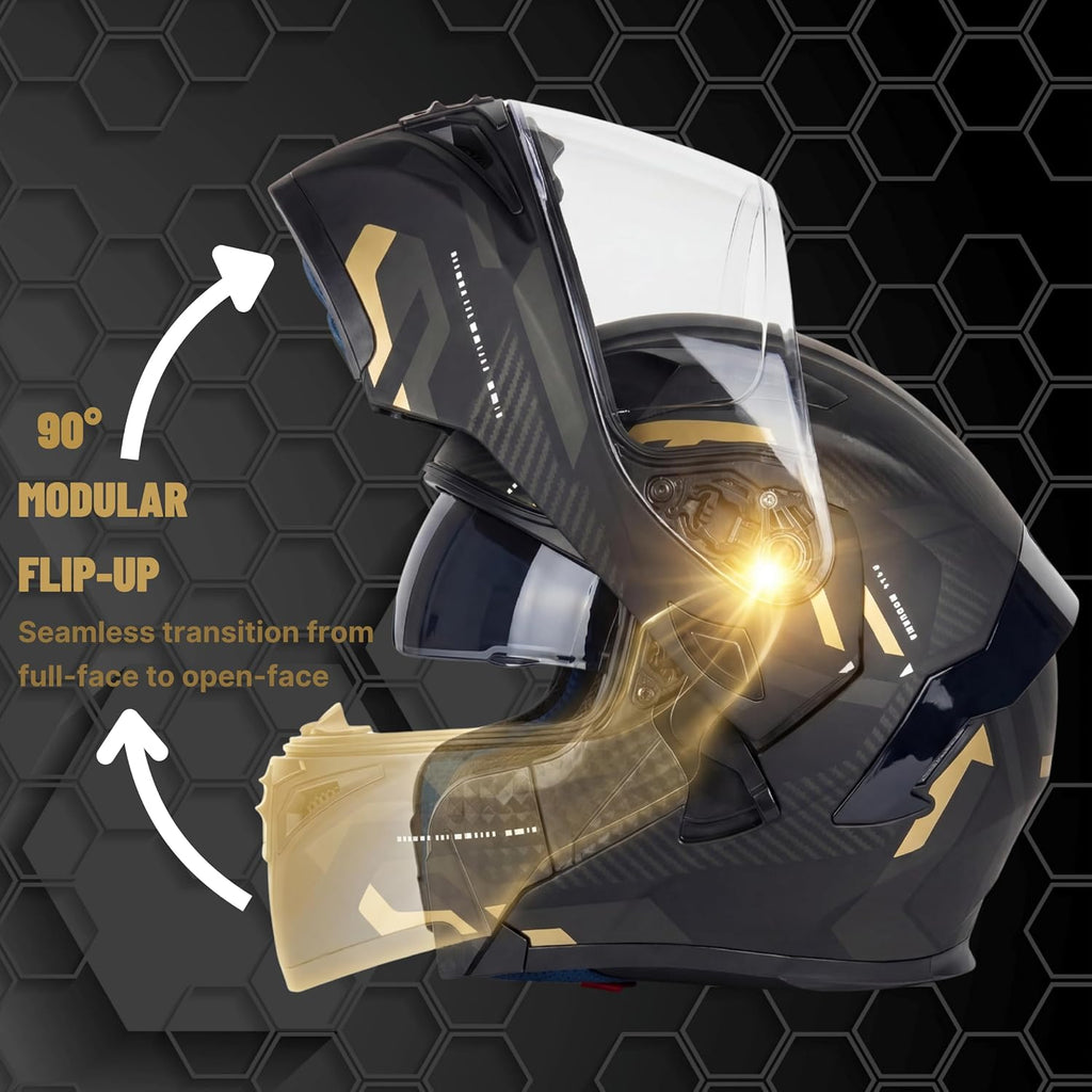 Modular Motorcycle Helmet, DOT Approved Full Face Flip Up Helmet with Dual Visor & Drop-Down Sun Visor, Anti-Fog