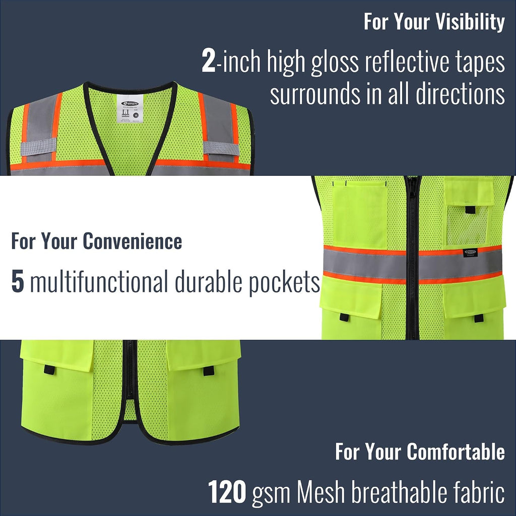 Safety Vest for Men Women Hi Vis Relfective Vest with Pockets High Visibility Meet ANSI Standard