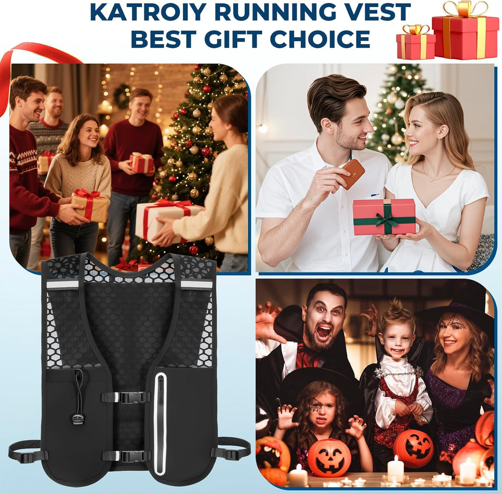 Running Hydration Vest, Adjustable Chest Straps Running Vest for Women Men with 500ml Soft Flask
