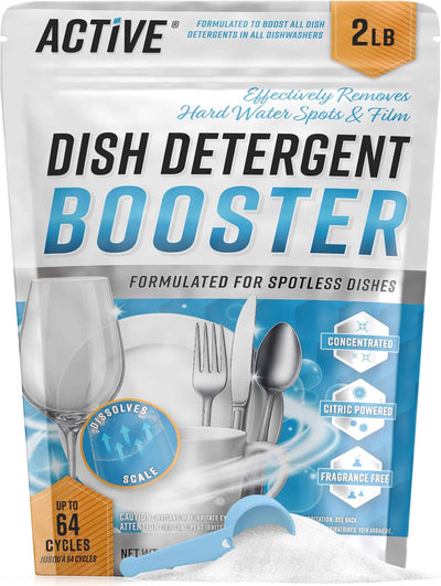 Dishwasher Detergent Booster Prewash Powder - ACTIVE Citric Acid Dishwashing Additive for Hard Water, Natural Dish