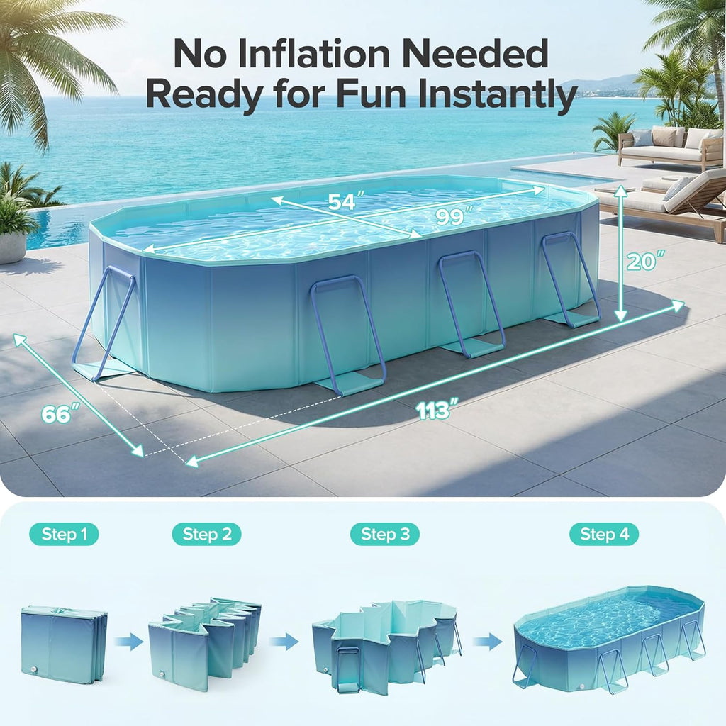 Foldable Pool, Non-Inflatable Large Swimming Pool for the Whole Family, Portable Above Ground Pool for Adults & Kids