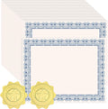 100 Sheets Certificate Paper with Gold Seals, 8.5 x 11 in, Navy Blue Border | 180Gsm Printable Cardstock, Compatible