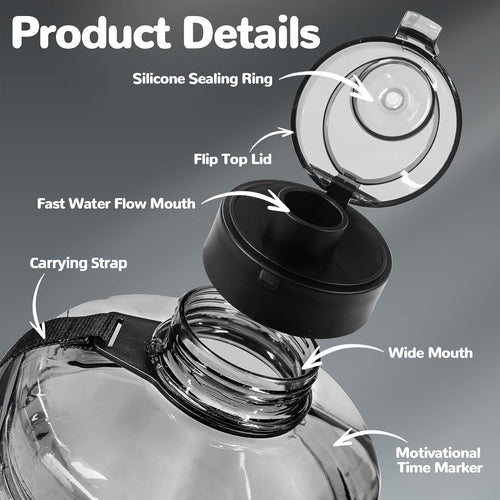 1 Gallon Water Bottle, Water Jug with Motivational Time Marker & Handle | BPA Free,Gallon Water Jug, Half Gallon