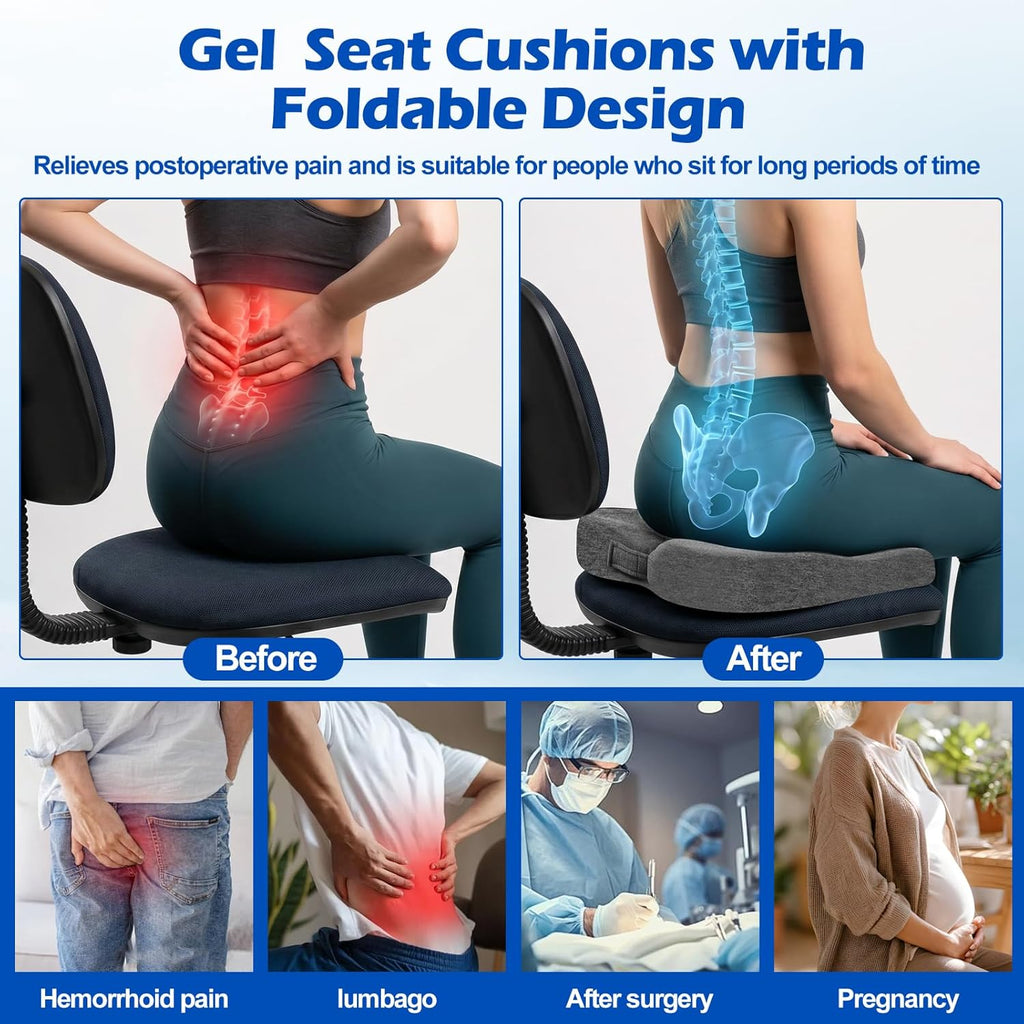 Gel Wheelchair Seat Cushion, Foldable Bed Sore Cushion for Butt, Pressure Relief Pad Relieves Hemorrhoid, Sciatica