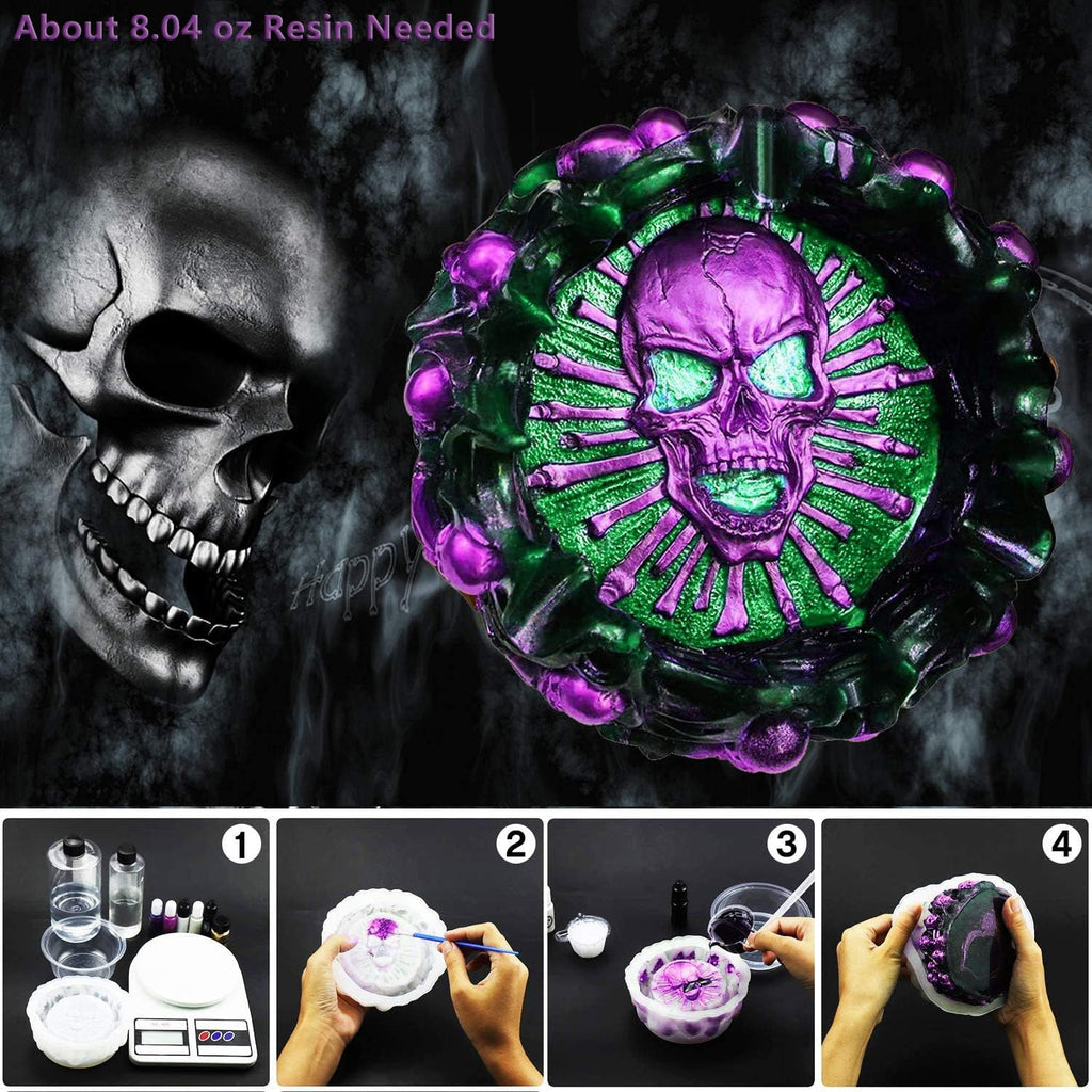 Resin Mold, Silicone Ashtray Mold Halloween Skull DIY Craft Gift Epoxy Resin Casting Molds Keletons Jewelry Storage