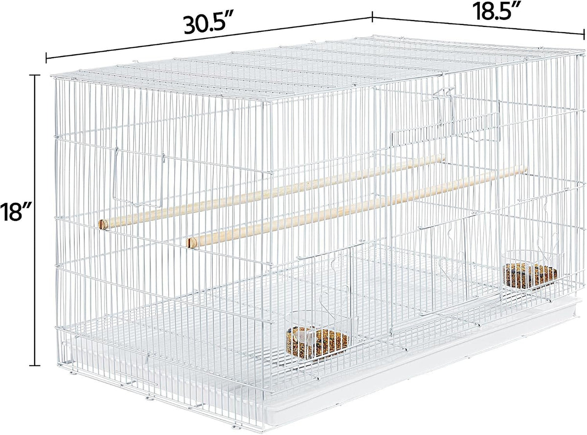 30-inch Flight Bird Cage for Parrots Finches Budgies Cockatiels Parakeets Lovebirds Canaries with Slide-Out Tray, White