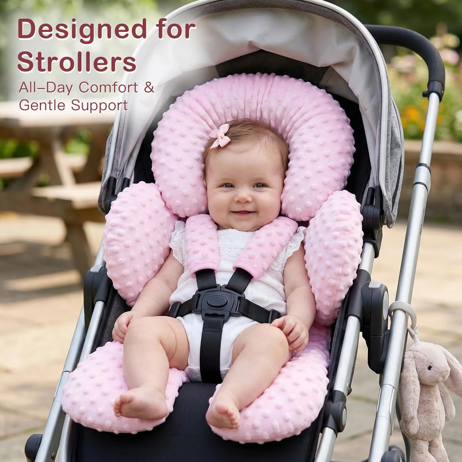 Infant Car Seat Head Neck Body Support, Ultra-Soft Minky and Microfiber Newborn Car Seat Insert, Perfect for Car