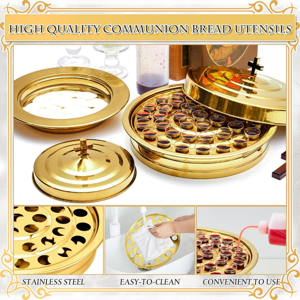 2 Pcs Communion Set Holy Trays for Churches with Lid Communion Plates with Lid Churches Cups Filler and Disposable