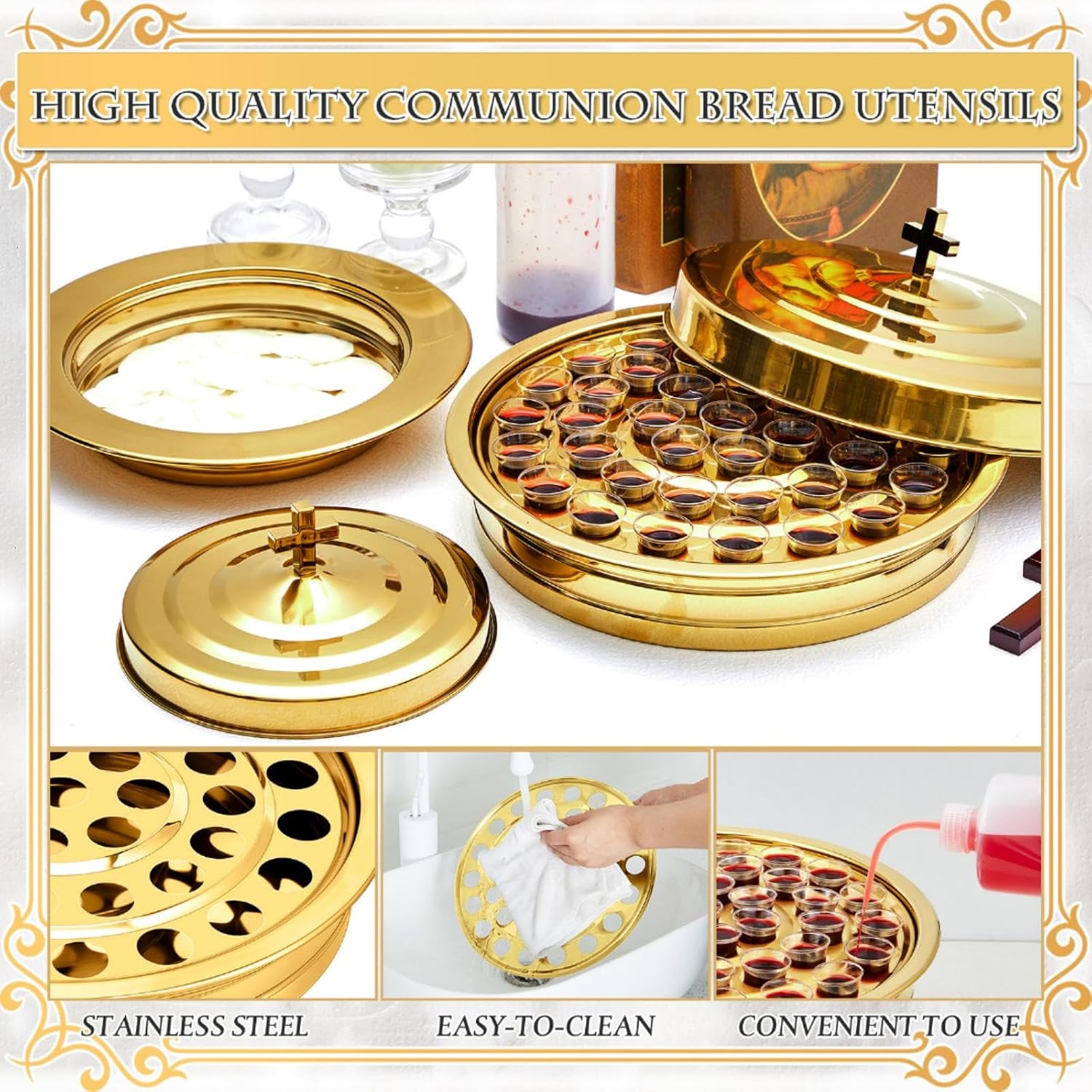 2 Pcs Communion Set Holy Trays for Churches with Lid Communion Plates with Lid Churches Cups Filler and Disposable