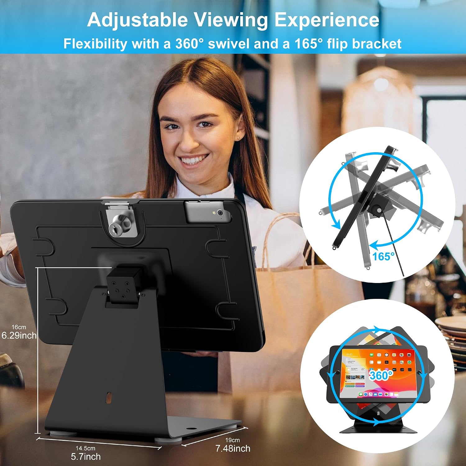 Anti-Theft iPad Kiosk Stand 10.2-Inch (9th/8th/7th Gen) Secure Tablet Mount | Aluminum Locking Countertop Stand with