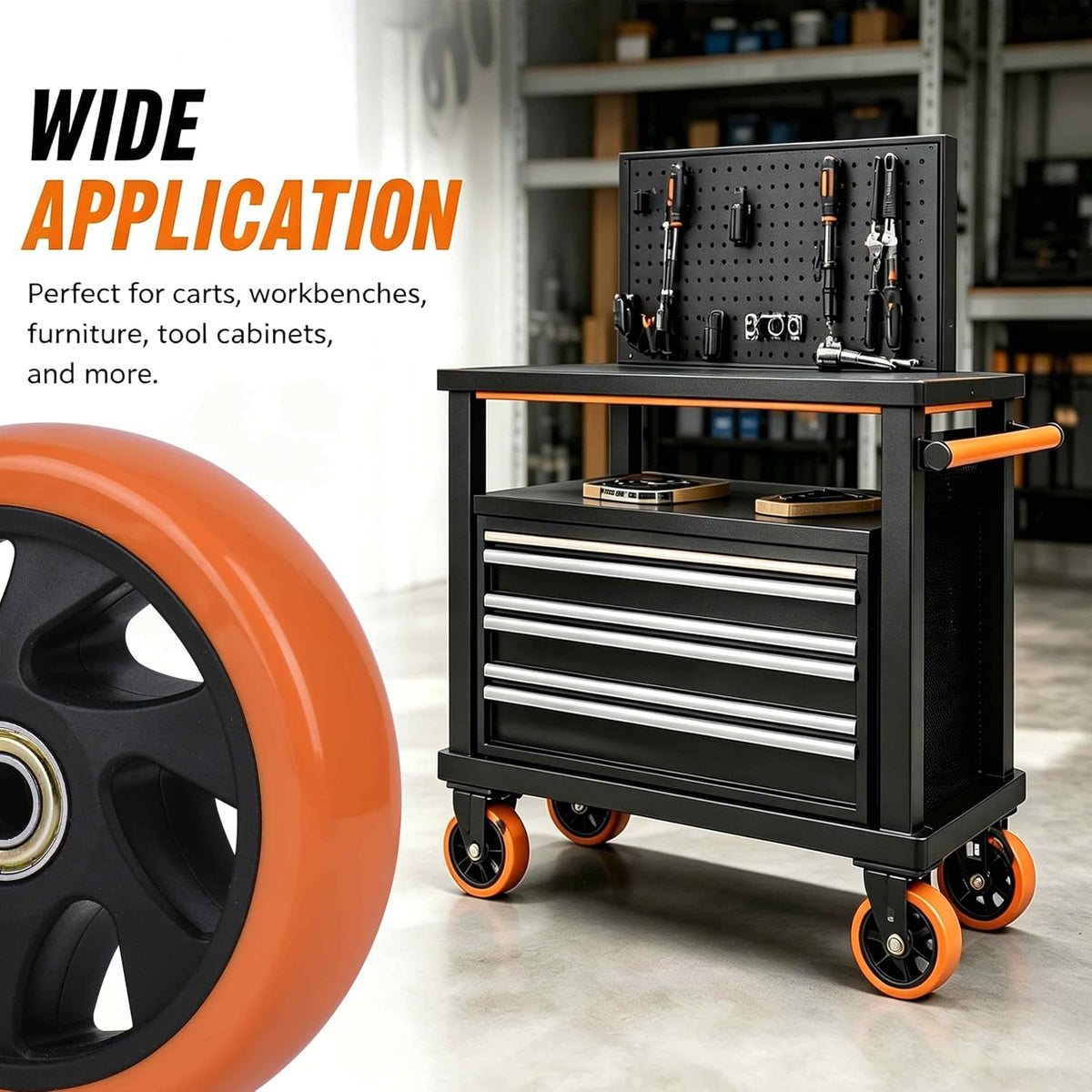 5" Caster Replacement Wheels Heavy Duty Polyurethane 4 Pack Orange