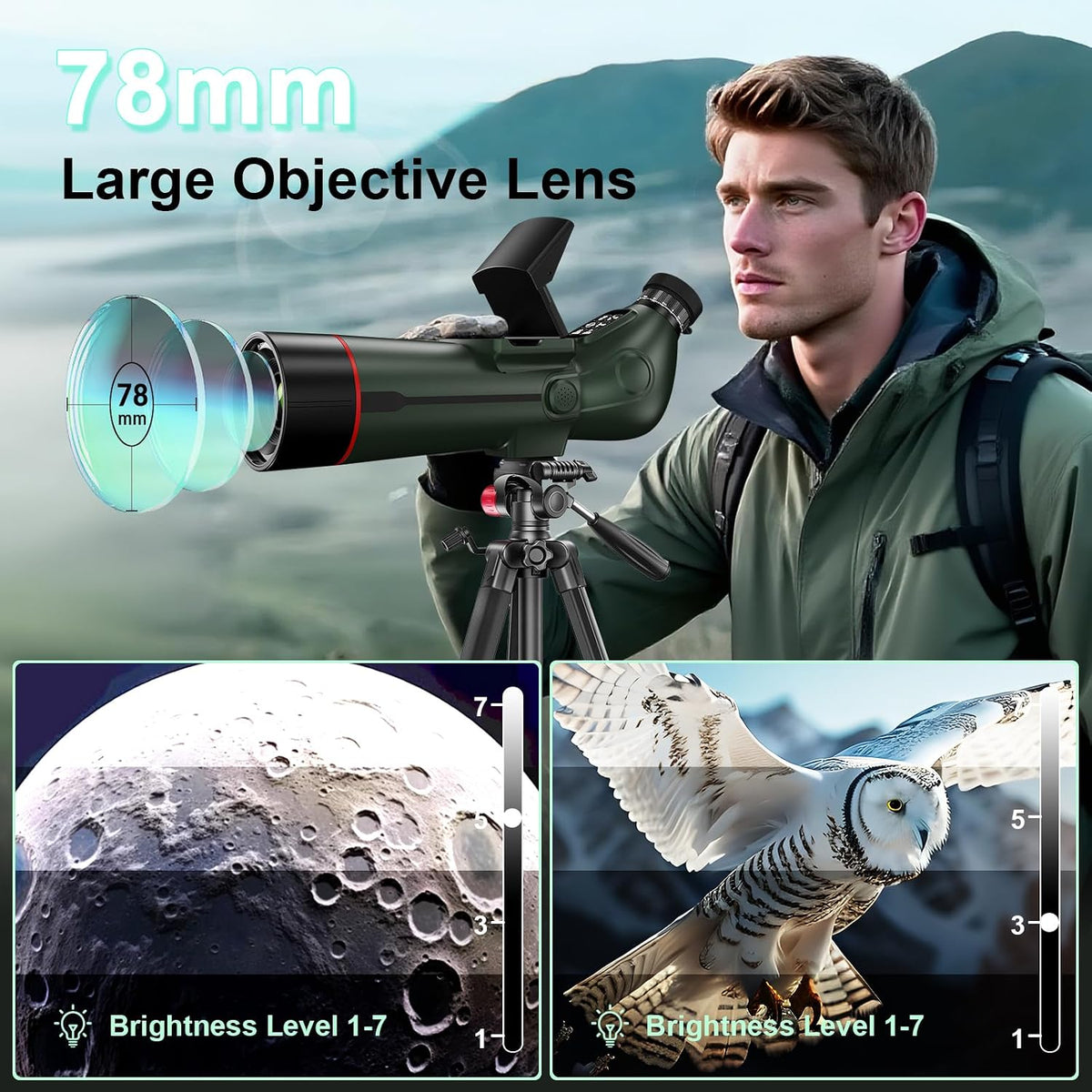 Smart Telescope, Digital Electronic Telescopes with 4K Astrophotography Camera, Internal and Externat Dual Screens