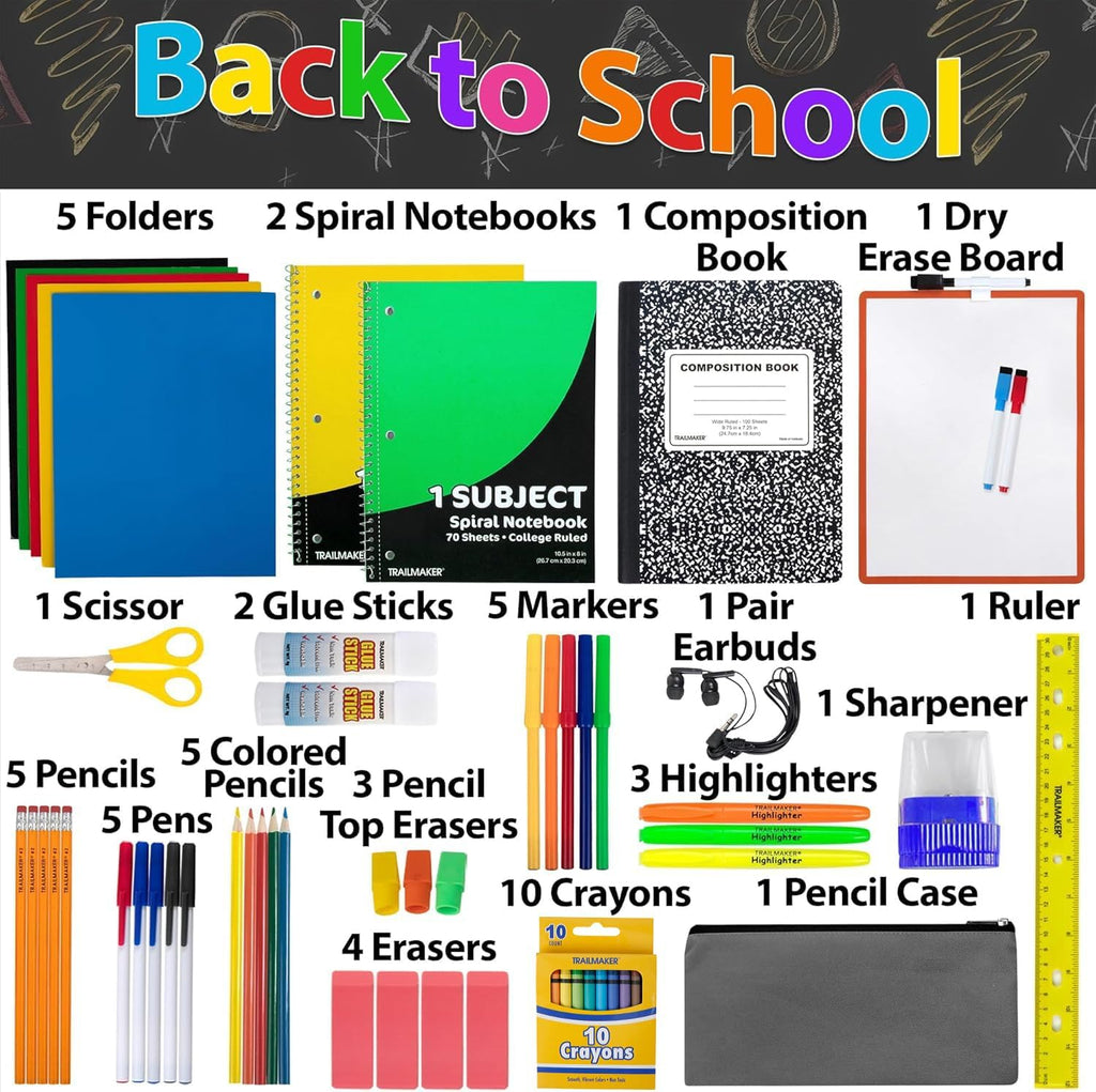 Bulk Back to School Supplies 60 Piece Bundle Kits for Girls, Boys, Kids | Back to School Supply Box Set Includes