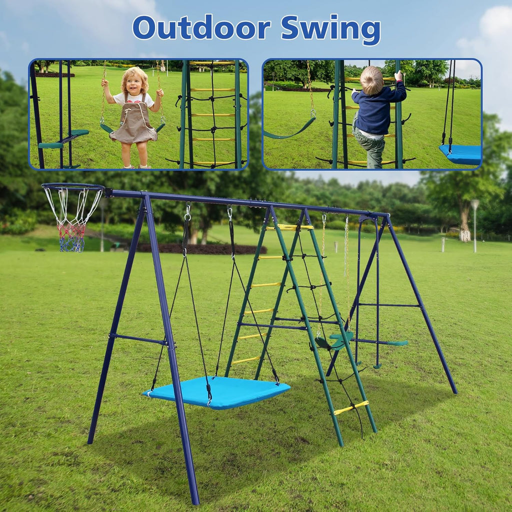 Garden Outdoor Backyard Multi-Functional Children's Swing Set, Heavy-Duty A-Frame, Gift for Kids