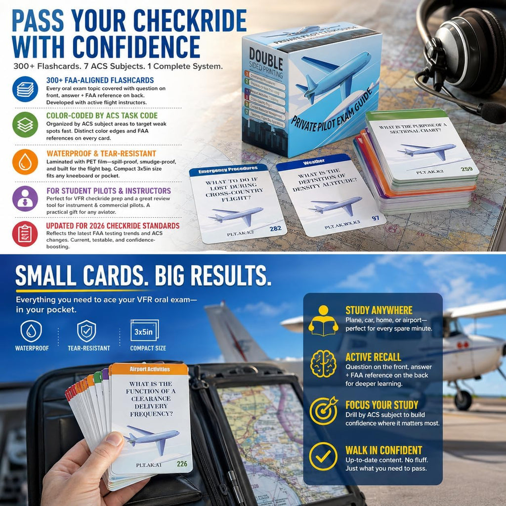 Private Pilot VFR Oral Exam Flashcards – 300+ Study Cards Covering ACS Task Codes, Airspace, Weather, Sectional