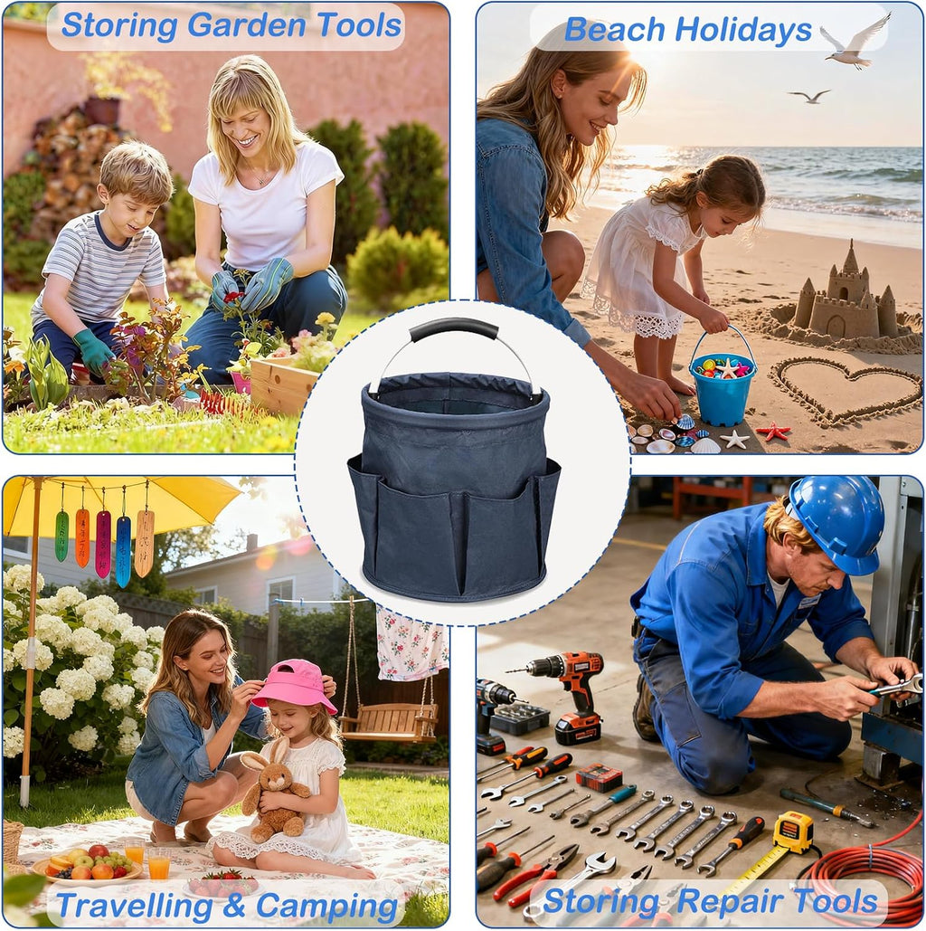 17L Foldable Cleaning Caddy with Handle, Cleaning Supplies Organizer Storage Basket with 6 Side Pockets, Portable