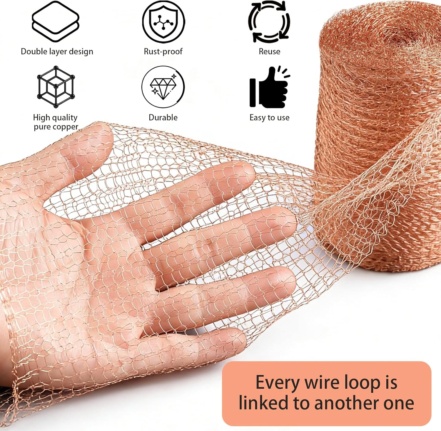 Copper Mesh Rodent Control, 5 in x 50ft Copper Wool for Mice, Rats & Bats | Premium Copper Mesh Roll for Weep Holes