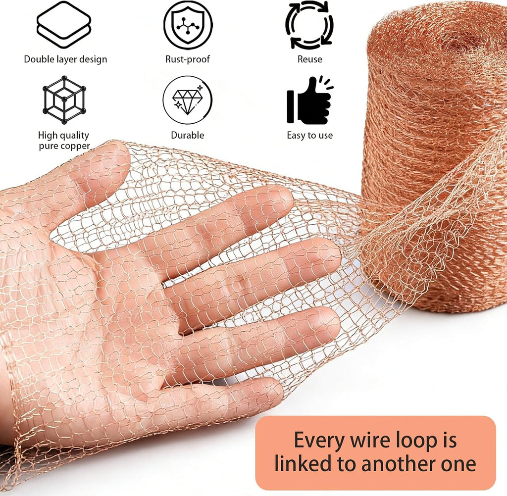 Copper Mesh Rodent Control, 5 in x 100 ft Copper Wool for Mice, Rats & Bats | Premium Copper Mesh Roll for Weep