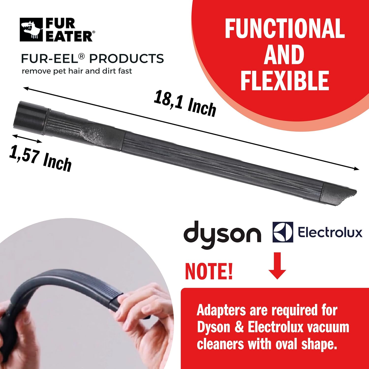 Vacuum Attachment, Long Crevice Tool for Vacuum, 18 inches | for Car Detailing, Shop Vac, Dryer Lint, Skinny Bendable