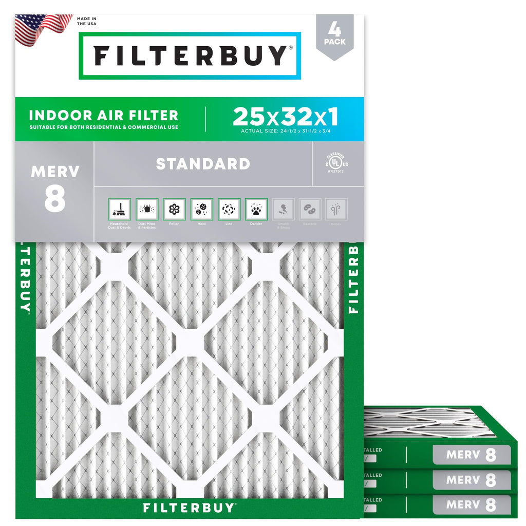 25x32x1 Air Filter MERV 8 Dust & Allergy Defense (4-Pack)