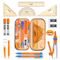 17 PCS Compass Geometry Set with Rulers, Protractors, Drafting Tool | Math for Students with Rulers, Mechanical