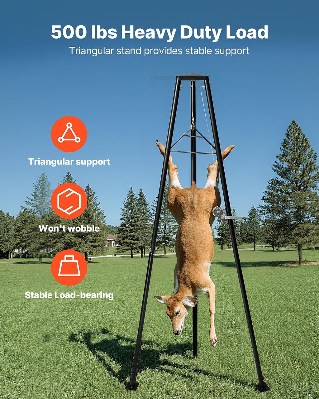 Tripod Deer Hoist, 500 lbs Load Capacity, Hunting Game Hoist Winch Lift with Gambrel & Manual Winch, Hunting Game
