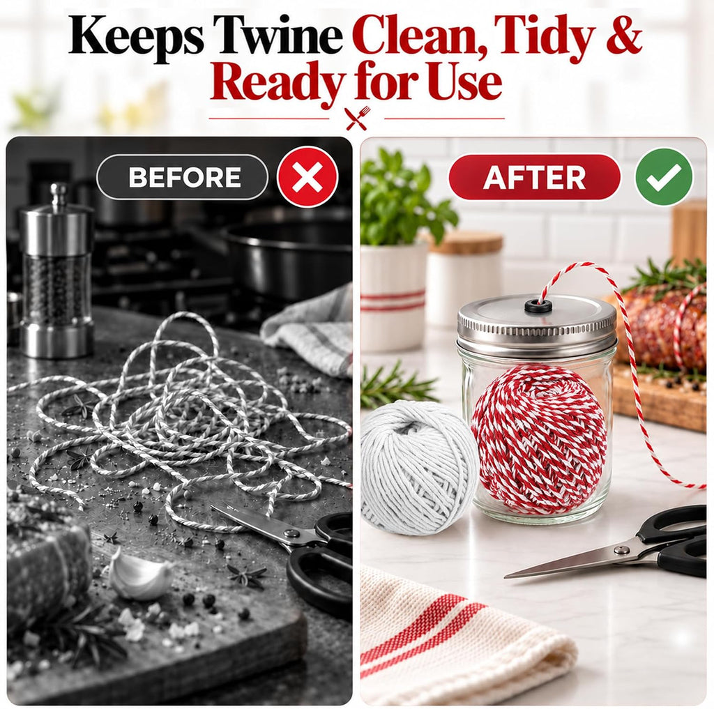 2 Roll 230FT Kitchen Twine for Cooking with Glass Jar Dispenser, Red&White