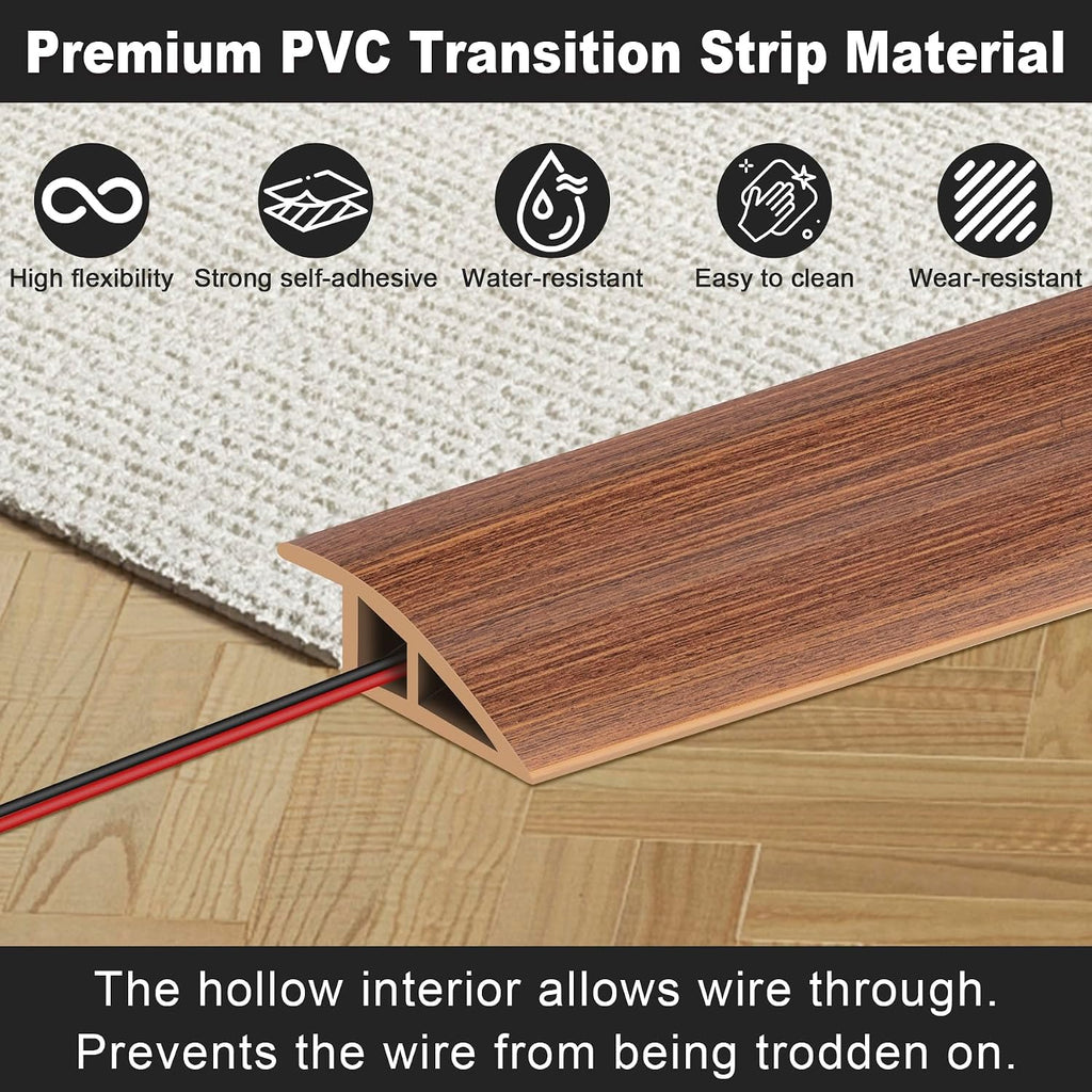Floor Transition Strip, Self Adhesive Door Threshold for Doorway, Carpet Edging Trim Strip Vinyl Overlap Edge Reducer