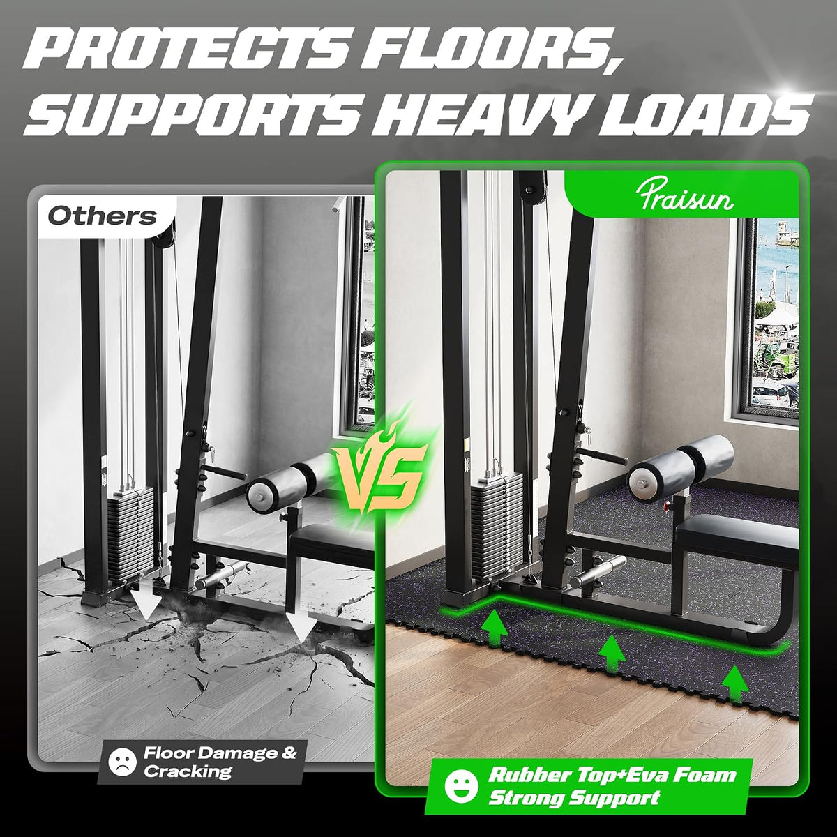 0.56" Rubber Top Gym Flooring, Heavy Duty Gym Mats for Home Gym