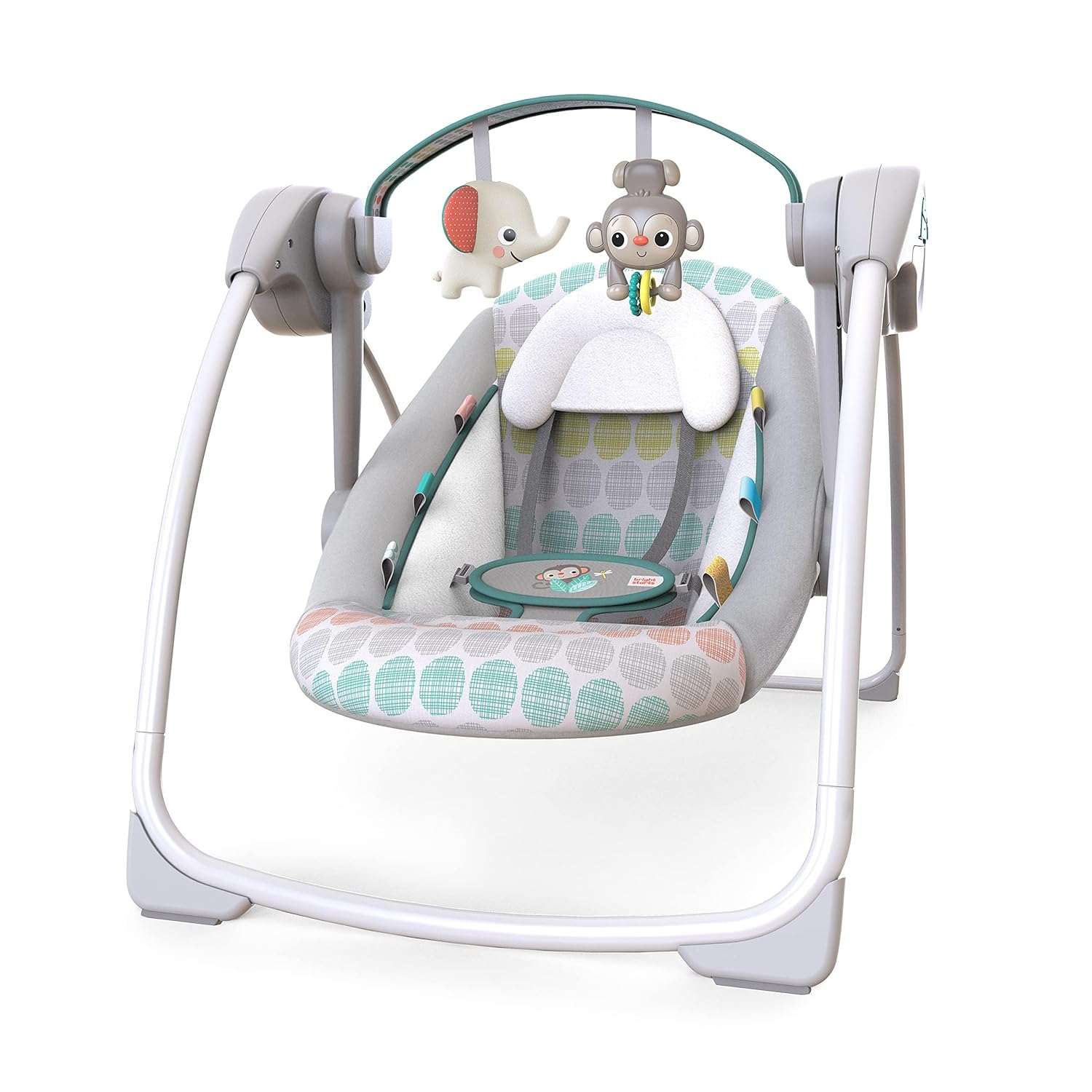 Portable Automatic 6-Speed Baby Swing with Adaptable Speed, Taggies, Music, Removable-Toy-Bar, 0-9 Months 6-20 lbs