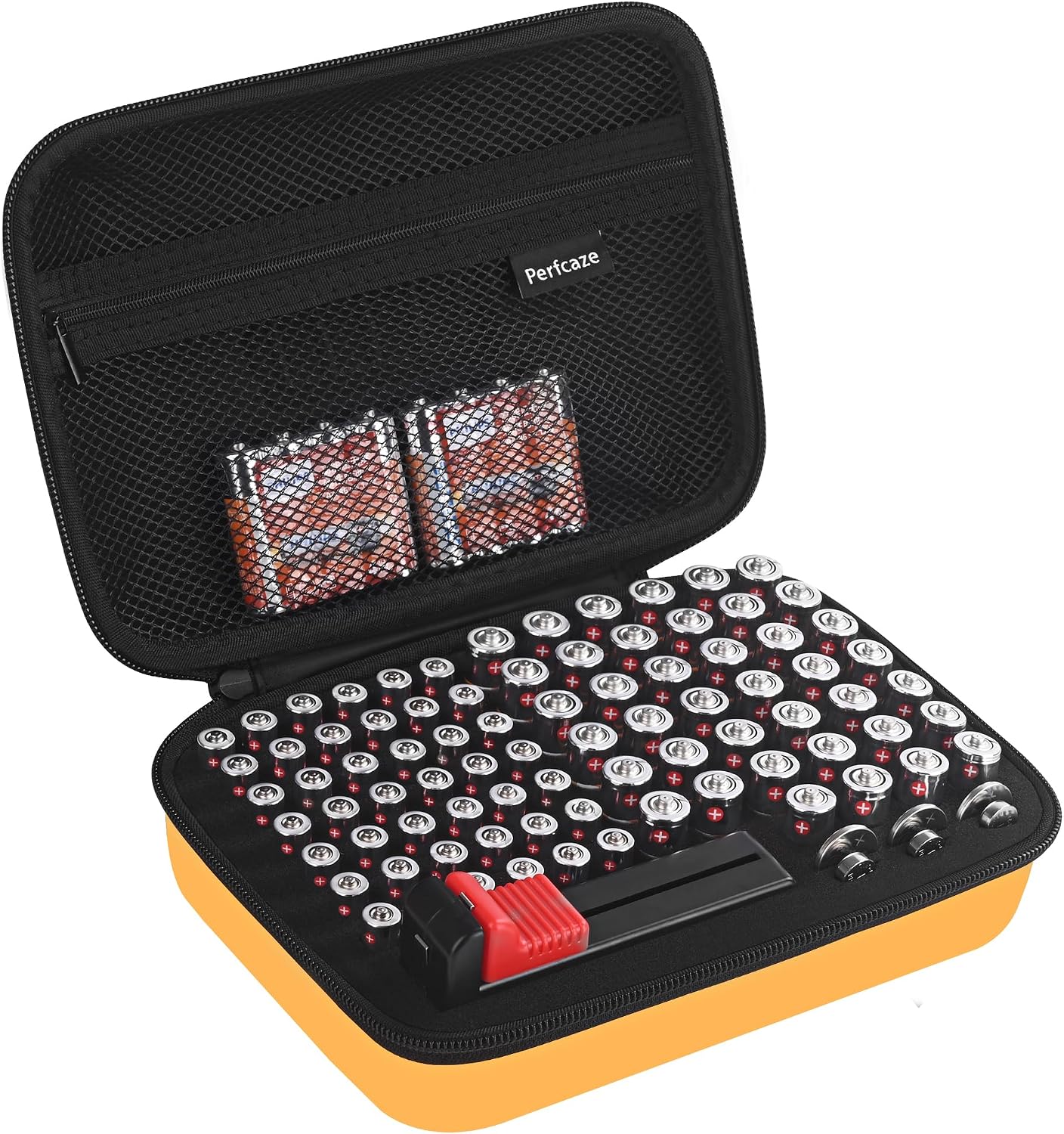 Battery Organizer Storage Case with Tester for AAA AA Button Cells, 88 Pack | with Mesh Bag & Handle, Fireproof
