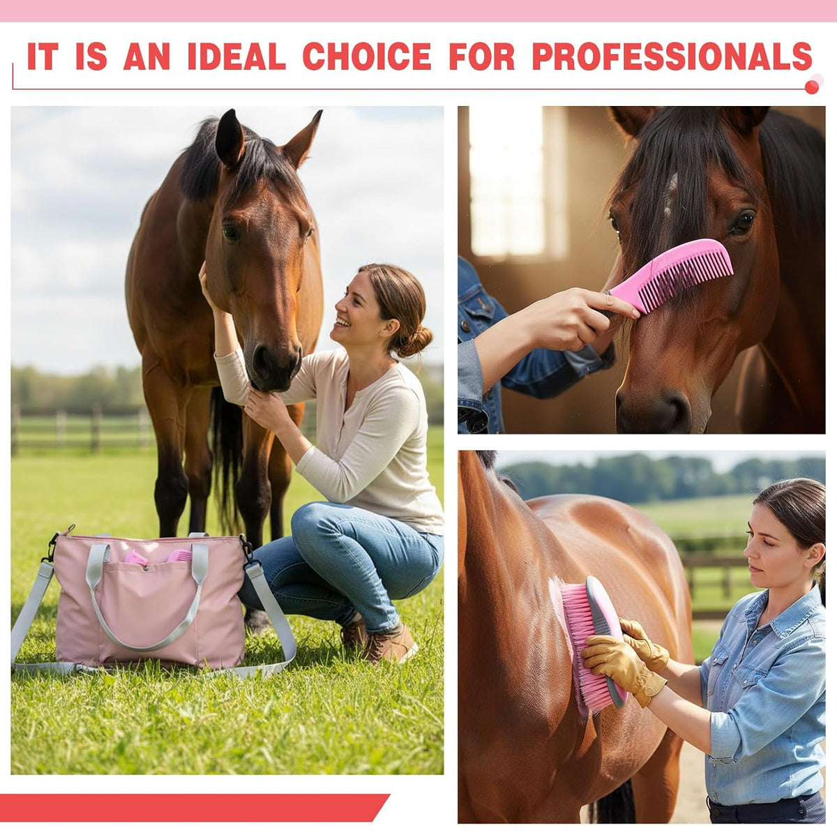 15 Pieces Horse Grooming Kit with Organizer Tote Bag Tack Room Supplies Horse Brush Sets Care Equine Cleaning Kit