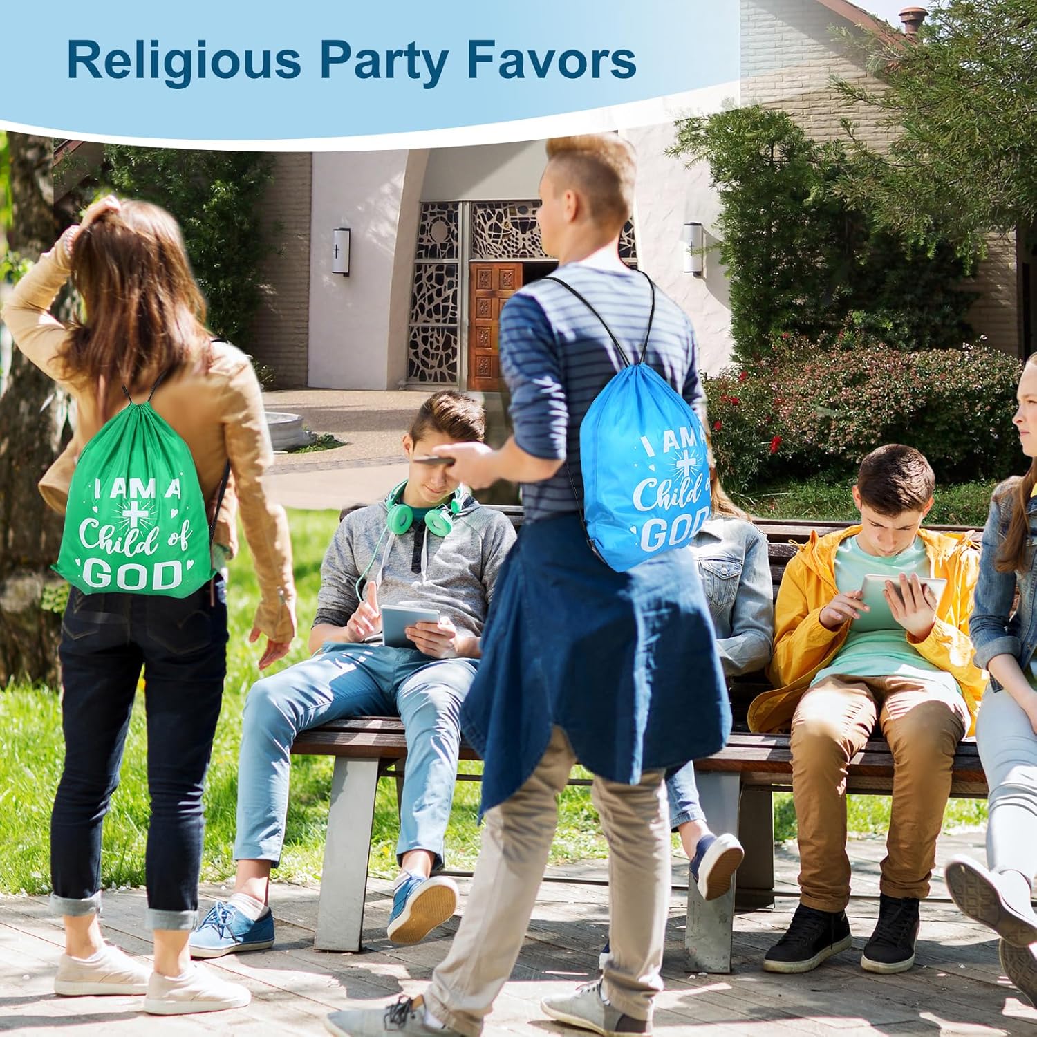 30 Pcs I Am a Child of God Drawstring Backpack Bulk Christian Gift Bags Church Supplies String Backpack Cinch Bag
